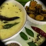 Yogurt based capsicum morekuzhambu, made the Tamil Iyer way. With hot rice and fried karela or brinjal and with papad, its the perfect comfort food