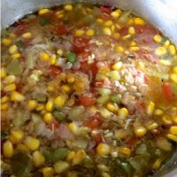 Delicious, easy to make, Green Tomato Corn Soup with Turmeric and Lemongrass. Healthy, soothing and refreshing and with a vegan option. Good for all seasons