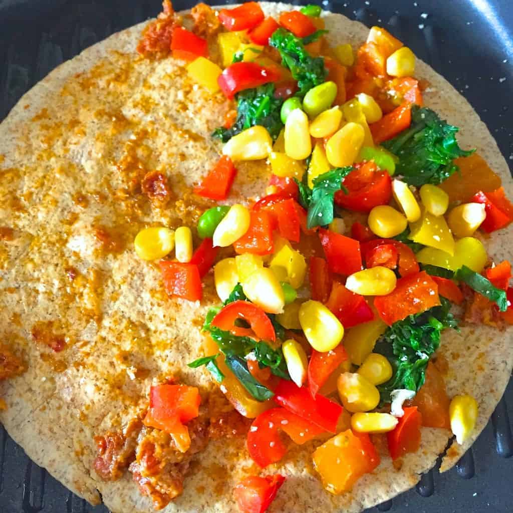 Healthy Wheat Quesadilla with Pesto, Edamame & Corn Recipe Pepper On