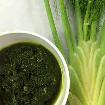 Fennel Frond Pesto with pine nuts and with Basil Oil