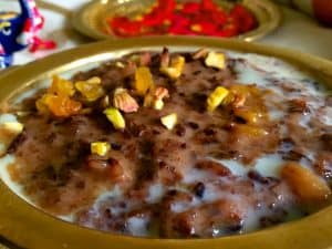 Vanilla Apricot Black Rice Kheer Payasam. The rice is soft and chewy with a nutty taste and a heady aroma. Flavoursome, delicious and nutritious!