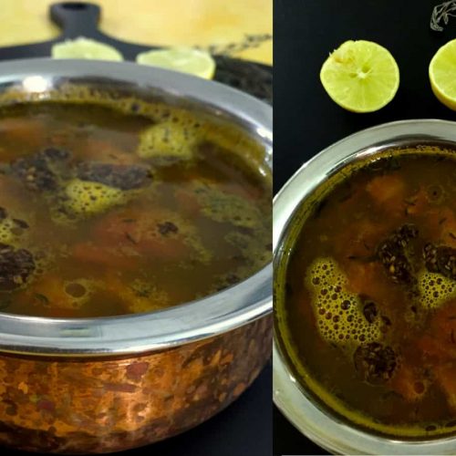 Lemon Thyme Rasam - fresh thyme adds a twist to the traditional South Indian spiced lentil and tamarind soup. Rich in nutrients, makes a tasty Soup too!