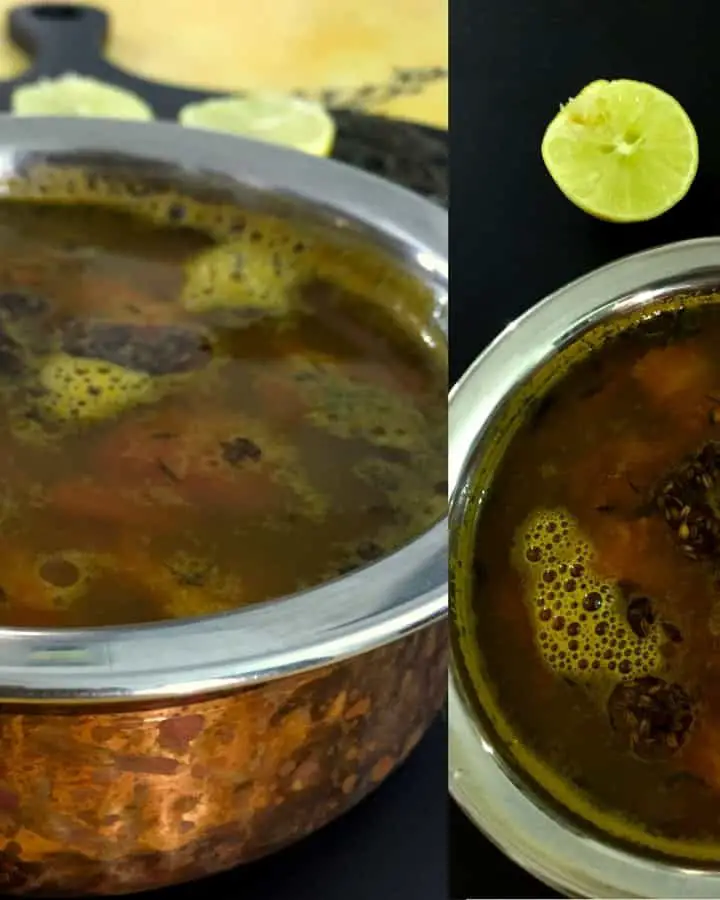 Lemon Thyme Rasam - fresh thyme adds a twist to the traditional South Indian spiced lentil and tamarind soup. Rich in nutrients, makes a tasty Soup too!