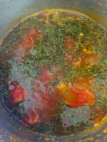 Thyme leaves added to the Lemon Thyme Rasam