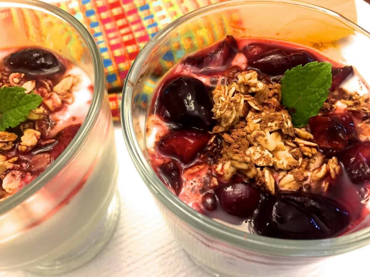 Cherry Compote Yogurt Parfait with Granola PepperOnPizza