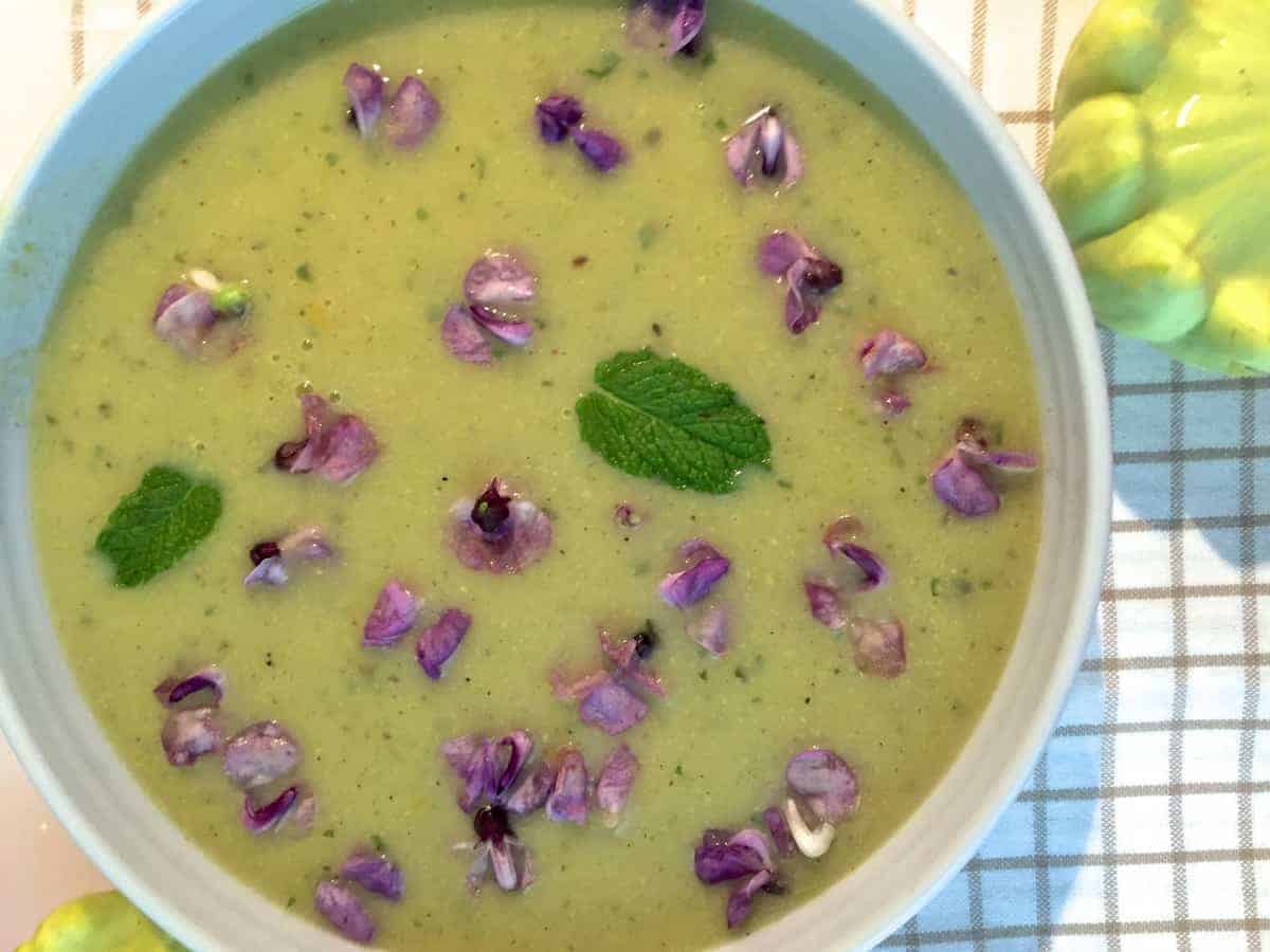Patty Pan Squash Mint Soup with Orange and Hyacinth
