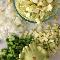 Green Patty Pan Squash Mint Soup with Orange and Hyacinth and Green Capsicum plus a dash of cumin and pepper to spice it up. Delicious, refreshing, easy.