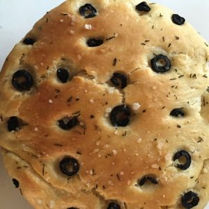 Black Olive Rosemary Focaccia to accompany Pesto Bean Zucchini Salad