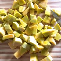 Peeled and diced pumpkin for panchphoron kaddu sabzi