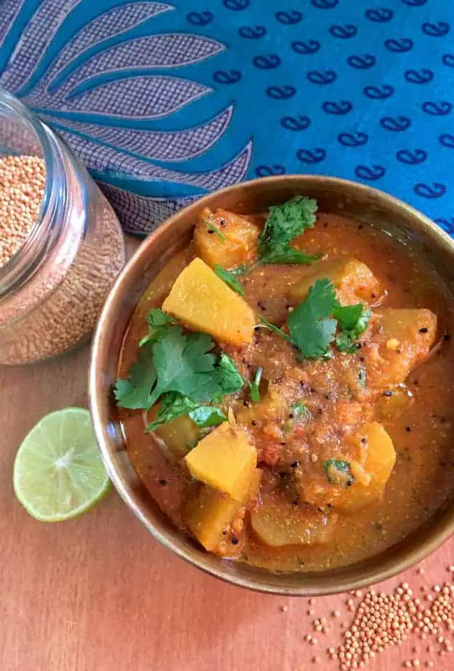 Chunks of pumpkin cooked in indian spices