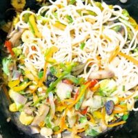 Add cooked noodles to the stir fry