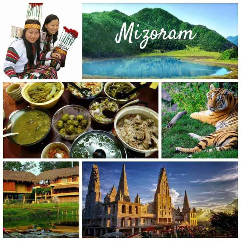 A collage showing the culture and places in Mizoram